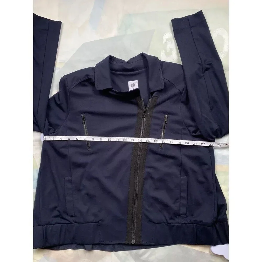 CAbi Women #5476 Chance Moto Bomber Jacket Sz L  Navy Full Zip Tow Tone Fabric